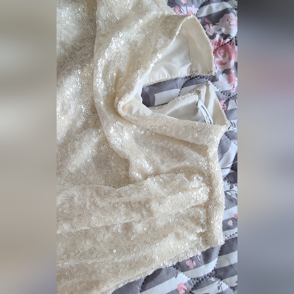 Amanda Uprichard Cream Sequin Blouse